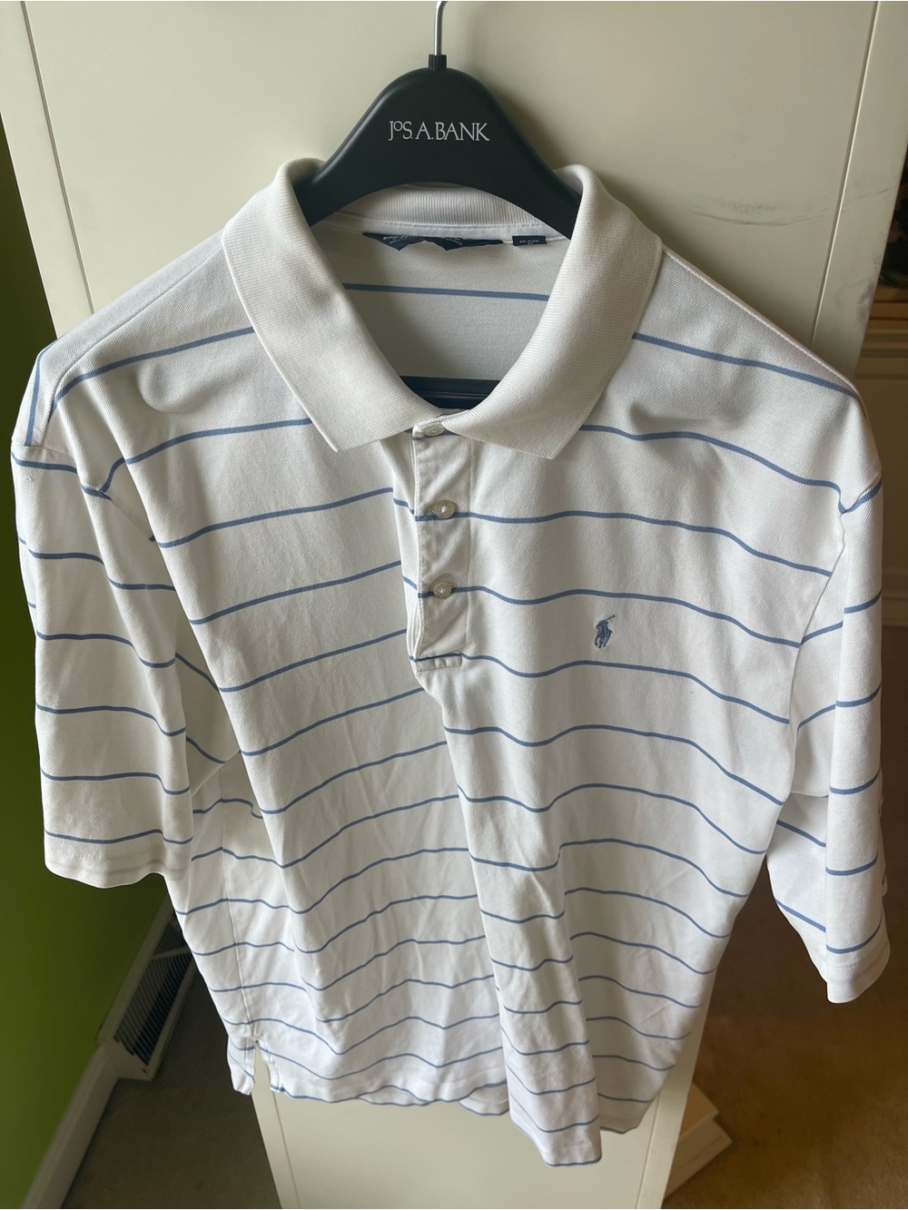 Ralph Lauren White Polo with Thin Light Blue Stripes